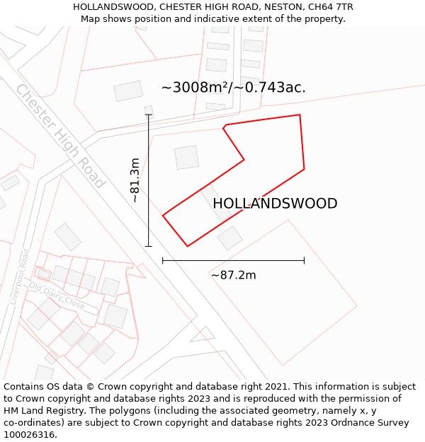HOLLANDSWOOD, CHESTER HIGH ROAD, NESTON, CH64 7TR: Plot and title map