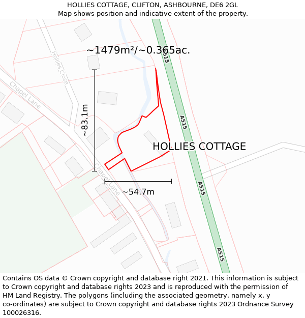 HOLLIES COTTAGE, CLIFTON, ASHBOURNE, DE6 2GL: Plot and title map