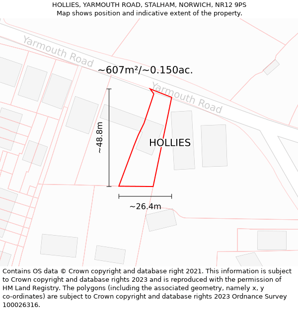 HOLLIES, YARMOUTH ROAD, STALHAM, NORWICH, NR12 9PS: Plot and title map