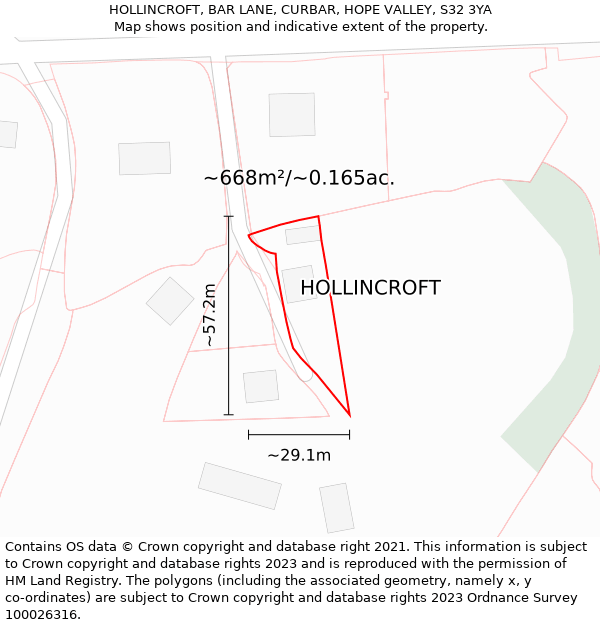 HOLLINCROFT, BAR LANE, CURBAR, HOPE VALLEY, S32 3YA: Plot and title map