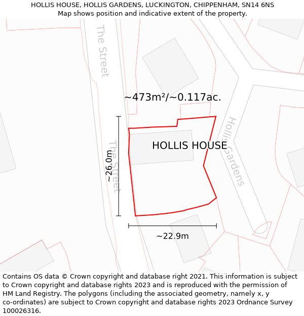 HOLLIS HOUSE, HOLLIS GARDENS, LUCKINGTON, CHIPPENHAM, SN14 6NS: Plot and title map