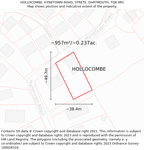 HOLLOCOMBE, HYNETOWN ROAD, STRETE, DARTMOUTH, TQ6 0RS: Plot and title map