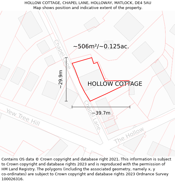 HOLLOW COTTAGE, CHAPEL LANE, HOLLOWAY, MATLOCK, DE4 5AU: Plot and title map