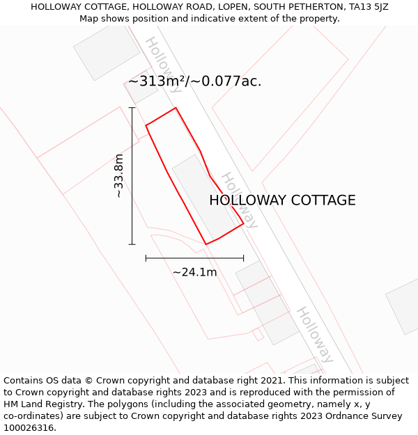 HOLLOWAY COTTAGE, HOLLOWAY ROAD, LOPEN, SOUTH PETHERTON, TA13 5JZ: Plot and title map