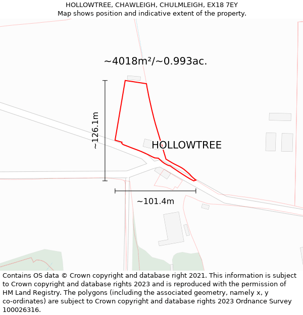 HOLLOWTREE, CHAWLEIGH, CHULMLEIGH, EX18 7EY: Plot and title map