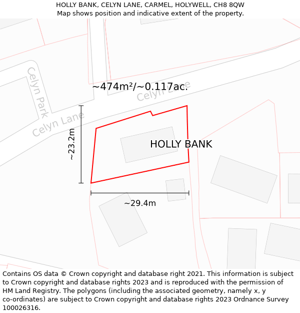 HOLLY BANK, CELYN LANE, CARMEL, HOLYWELL, CH8 8QW: Plot and title map