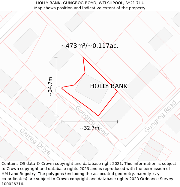 HOLLY BANK, GUNGROG ROAD, WELSHPOOL, SY21 7HU: Plot and title map