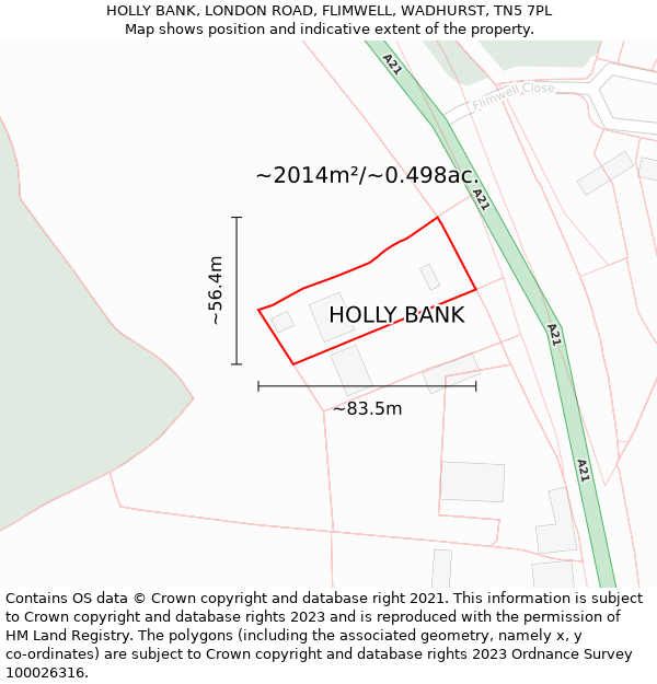 HOLLY BANK, LONDON ROAD, FLIMWELL, WADHURST, TN5 7PL: Plot and title map