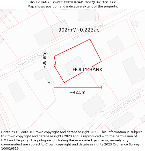 HOLLY BANK, LOWER ERITH ROAD, TORQUAY, TQ1 2PX: Plot and title map