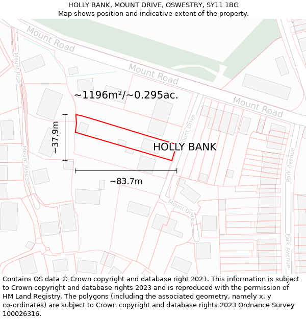 HOLLY BANK, MOUNT DRIVE, OSWESTRY, SY11 1BG: Plot and title map