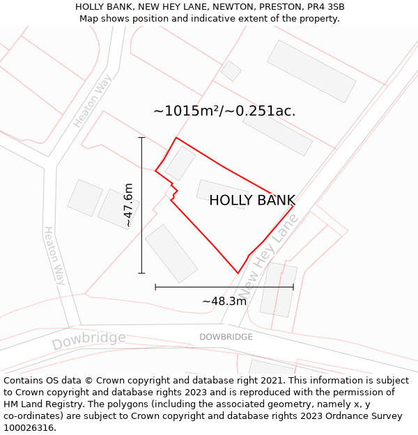 HOLLY BANK, NEW HEY LANE, NEWTON, PRESTON, PR4 3SB: Plot and title map