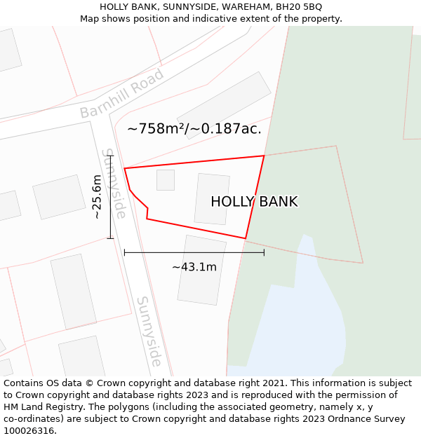 HOLLY BANK, SUNNYSIDE, WAREHAM, BH20 5BQ: Plot and title map