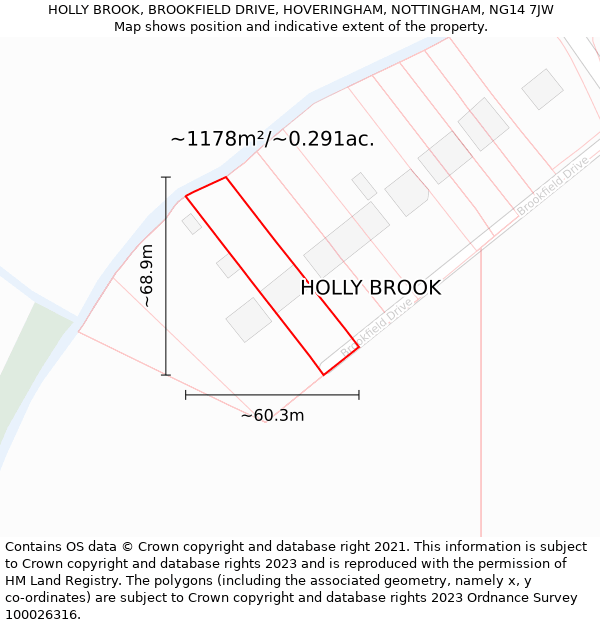 HOLLY BROOK, BROOKFIELD DRIVE, HOVERINGHAM, NOTTINGHAM, NG14 7JW: Plot and title map