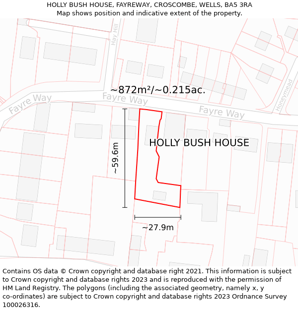 HOLLY BUSH HOUSE, FAYREWAY, CROSCOMBE, WELLS, BA5 3RA: Plot and title map