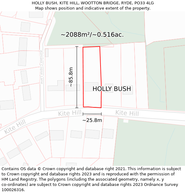 HOLLY BUSH, KITE HILL, WOOTTON BRIDGE, RYDE, PO33 4LG: Plot and title map