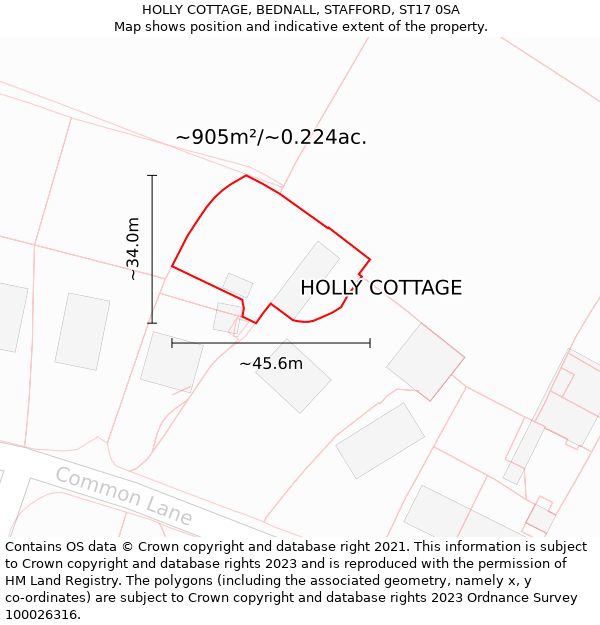 HOLLY COTTAGE, BEDNALL, STAFFORD, ST17 0SA: Plot and title map