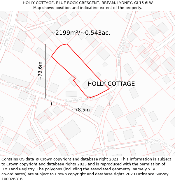 HOLLY COTTAGE, BLUE ROCK CRESCENT, BREAM, LYDNEY, GL15 6LW: Plot and title map