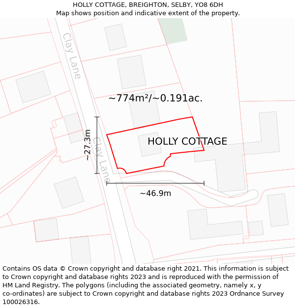 HOLLY COTTAGE, BREIGHTON, SELBY, YO8 6DH: Plot and title map