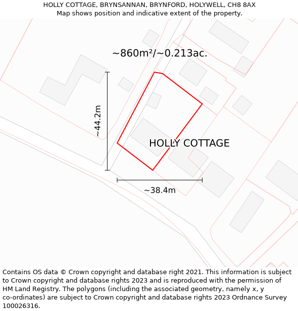 HOLLY COTTAGE, BRYNSANNAN, BRYNFORD, HOLYWELL, CH8 8AX: Plot and title map