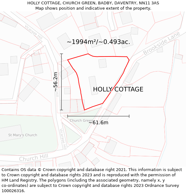 HOLLY COTTAGE, CHURCH GREEN, BADBY, DAVENTRY, NN11 3AS: Plot and title map