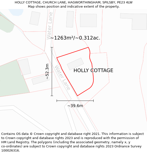 HOLLY COTTAGE, CHURCH LANE, HAGWORTHINGHAM, SPILSBY, PE23 4LW: Plot and title map