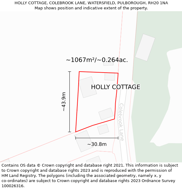 HOLLY COTTAGE, COLEBROOK LANE, WATERSFIELD, PULBOROUGH, RH20 1NA: Plot and title map