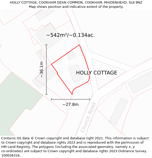 HOLLY COTTAGE, COOKHAM DEAN COMMON, COOKHAM, MAIDENHEAD, SL6 9NZ: Plot and title map