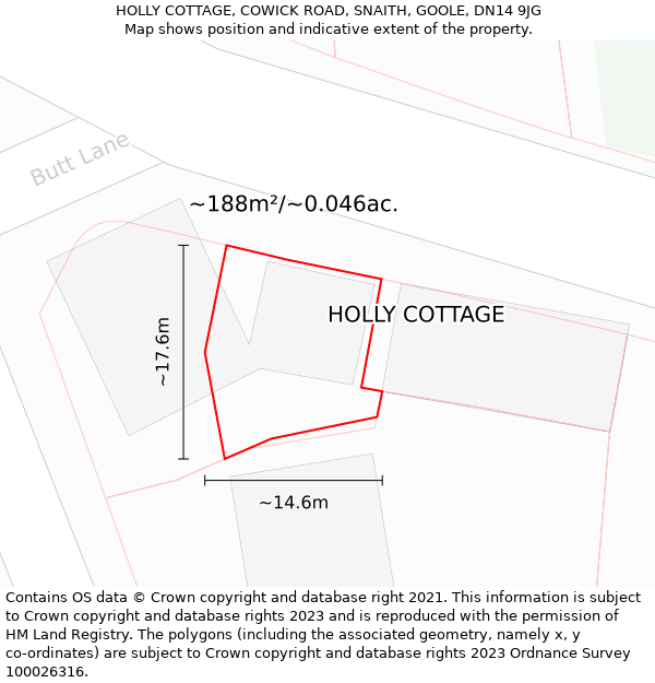 HOLLY COTTAGE, COWICK ROAD, SNAITH, GOOLE, DN14 9JG: Plot and title map