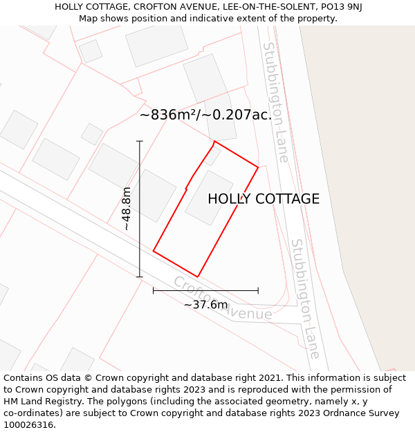HOLLY COTTAGE, CROFTON AVENUE, LEE-ON-THE-SOLENT, PO13 9NJ: Plot and title map