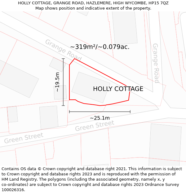 HOLLY COTTAGE, GRANGE ROAD, HAZLEMERE, HIGH WYCOMBE, HP15 7QZ: Plot and title map