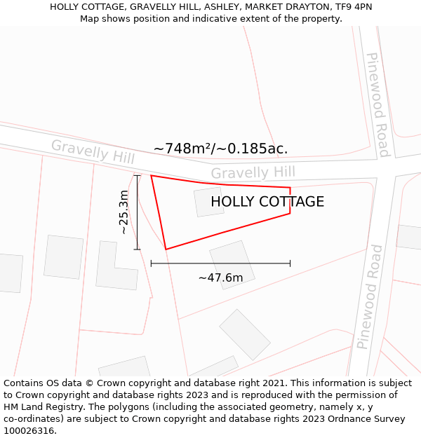 HOLLY COTTAGE, GRAVELLY HILL, ASHLEY, MARKET DRAYTON, TF9 4PN: Plot and title map