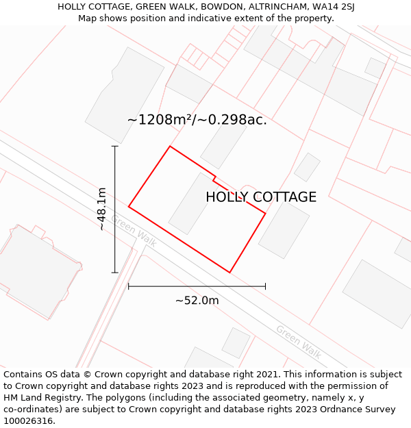 HOLLY COTTAGE, GREEN WALK, BOWDON, ALTRINCHAM, WA14 2SJ: Plot and title map