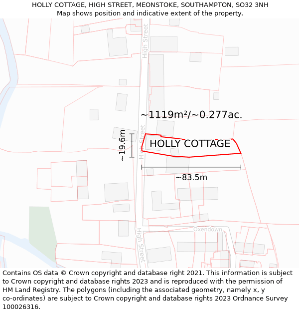 HOLLY COTTAGE, HIGH STREET, MEONSTOKE, SOUTHAMPTON, SO32 3NH: Plot and title map