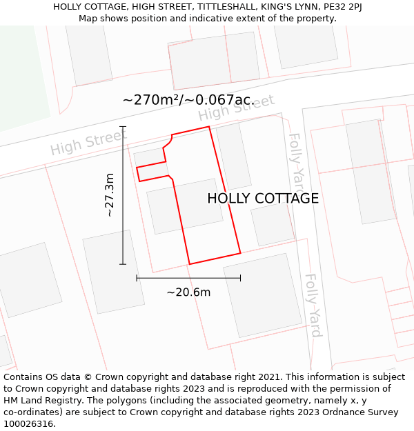 HOLLY COTTAGE, HIGH STREET, TITTLESHALL, KING'S LYNN, PE32 2PJ: Plot and title map
