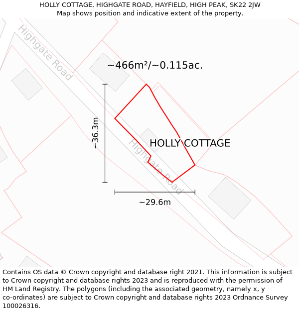 HOLLY COTTAGE, HIGHGATE ROAD, HAYFIELD, HIGH PEAK, SK22 2JW: Plot and title map