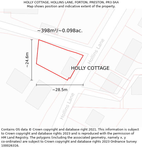 HOLLY COTTAGE, HOLLINS LANE, FORTON, PRESTON, PR3 0AA: Plot and title map