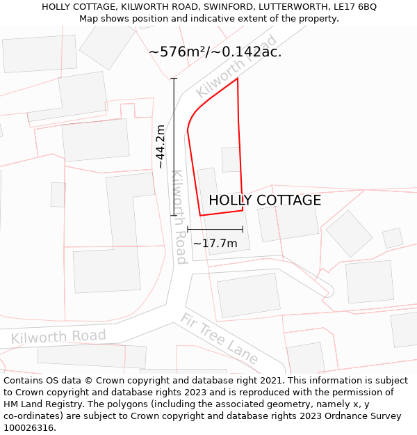HOLLY COTTAGE, KILWORTH ROAD, SWINFORD, LUTTERWORTH, LE17 6BQ: Plot and title map
