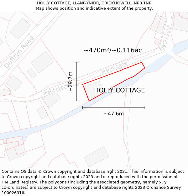 HOLLY COTTAGE, LLANGYNIDR, CRICKHOWELL, NP8 1NP: Plot and title map
