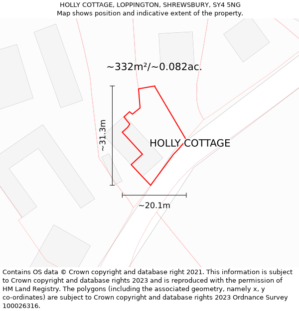 HOLLY COTTAGE, LOPPINGTON, SHREWSBURY, SY4 5NG: Plot and title map