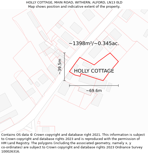 HOLLY COTTAGE, MAIN ROAD, WITHERN, ALFORD, LN13 0LD: Plot and title map