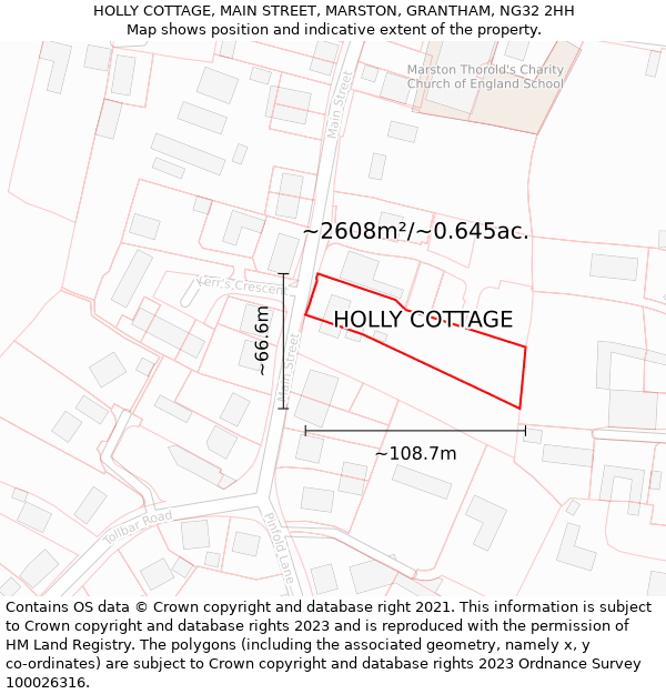 HOLLY COTTAGE, MAIN STREET, MARSTON, GRANTHAM, NG32 2HH: Plot and title map