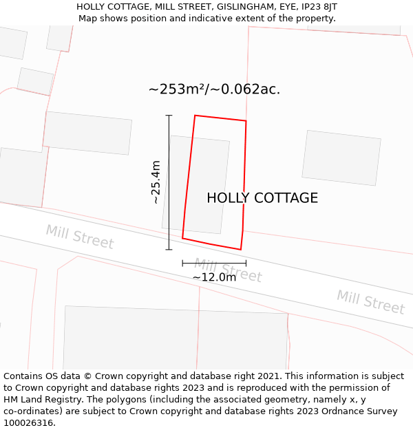 HOLLY COTTAGE, MILL STREET, GISLINGHAM, EYE, IP23 8JT: Plot and title map