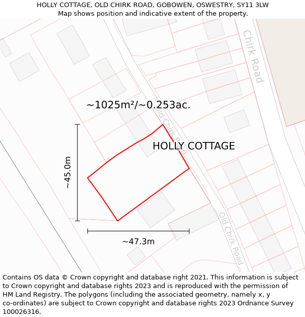 HOLLY COTTAGE, OLD CHIRK ROAD, GOBOWEN, OSWESTRY, SY11 3LW: Plot and title map