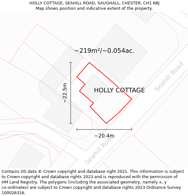 HOLLY COTTAGE, SEAHILL ROAD, SAUGHALL, CHESTER, CH1 6BJ: Plot and title map