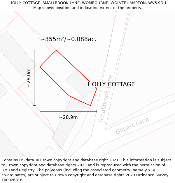 HOLLY COTTAGE, SMALLBROOK LANE, WOMBOURNE, WOLVERHAMPTON, WV5 9DU: Plot and title map