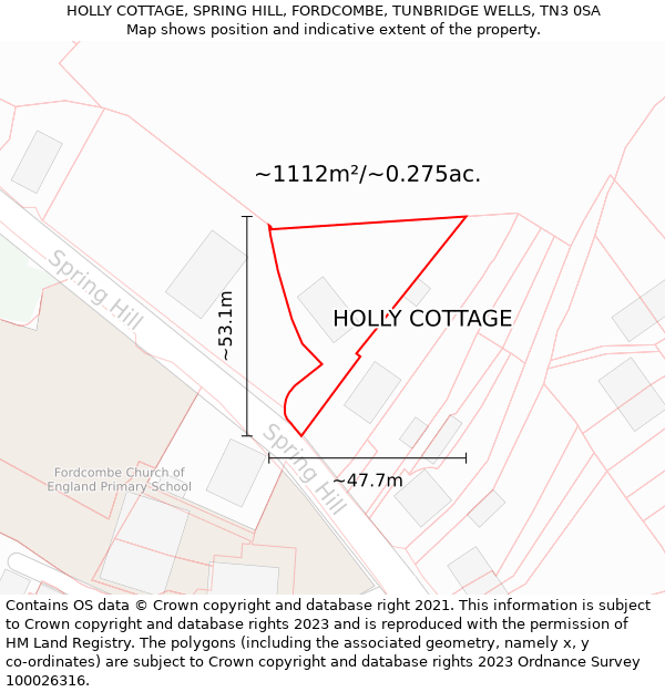 HOLLY COTTAGE, SPRING HILL, FORDCOMBE, TUNBRIDGE WELLS, TN3 0SA: Plot and title map