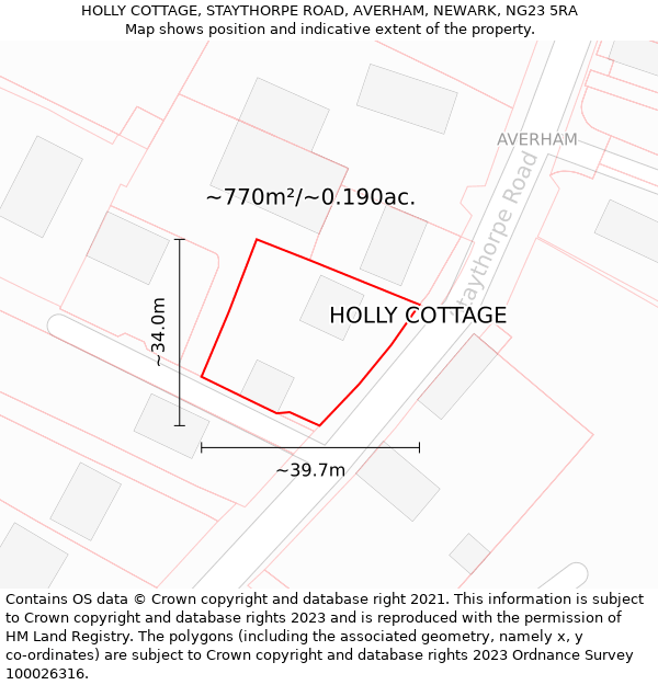 HOLLY COTTAGE, STAYTHORPE ROAD, AVERHAM, NEWARK, NG23 5RA: Plot and title map