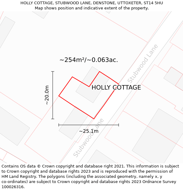 HOLLY COTTAGE, STUBWOOD LANE, DENSTONE, UTTOXETER, ST14 5HU: Plot and title map