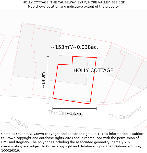 HOLLY COTTAGE, THE CAUSEWAY, EYAM, HOPE VALLEY, S32 5QF: Plot and title map
