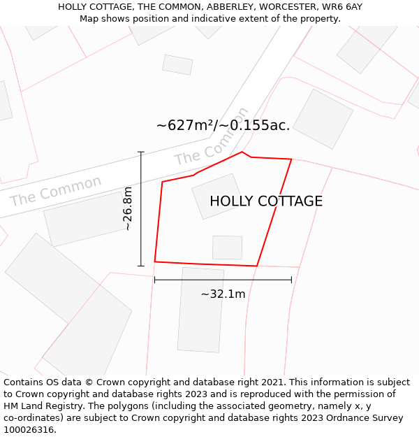 HOLLY COTTAGE, THE COMMON, ABBERLEY, WORCESTER, WR6 6AY: Plot and title map